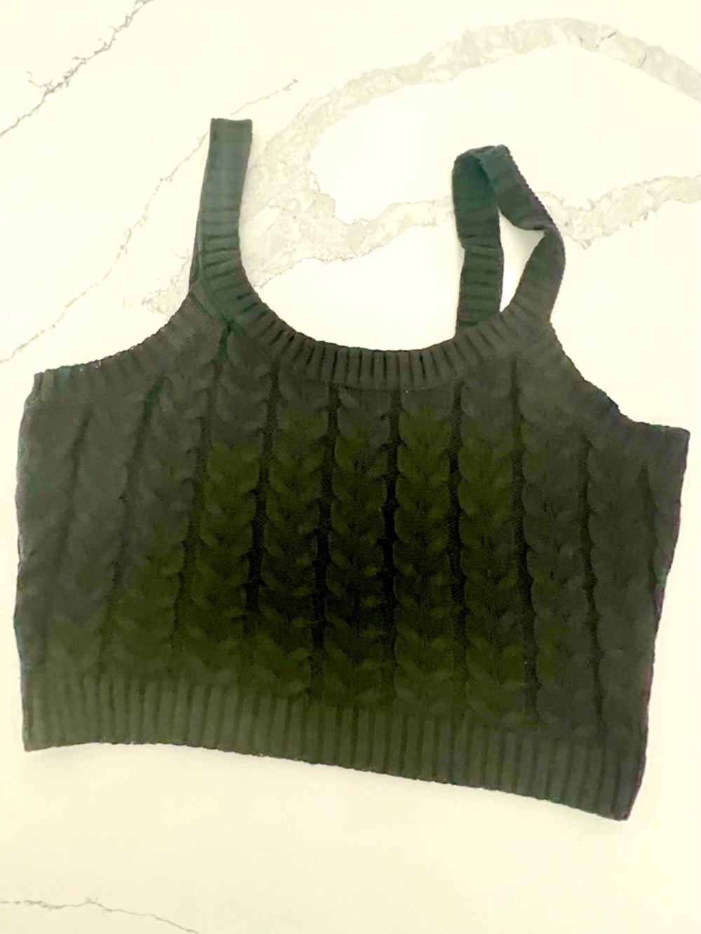 Cable-Knit Black Crop Tank Top
